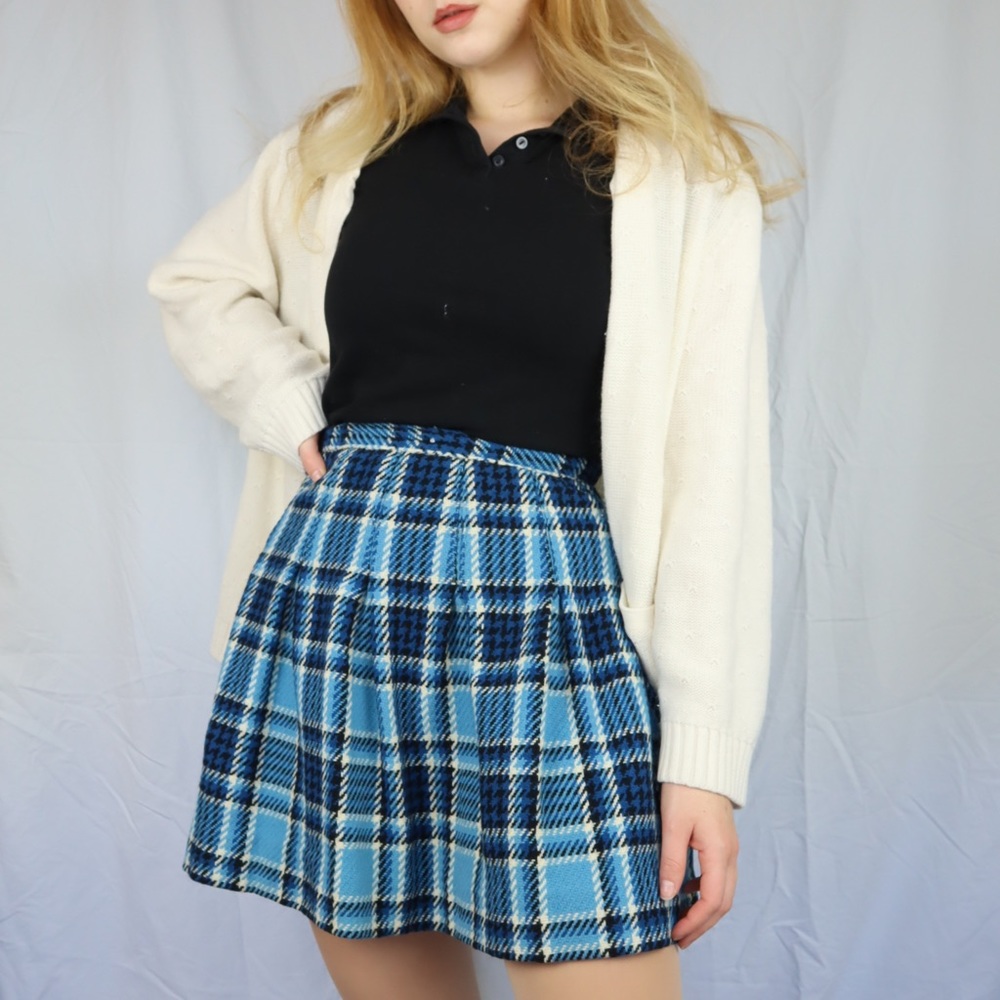 Vintage 60s Plaid Pleated Blue Schoolgirl Skirt